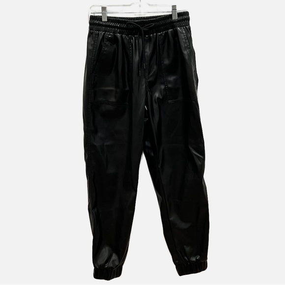 BLANK NYC Black Drawstring Faux Leather Joggers Size 28 - Picture 2 of 16